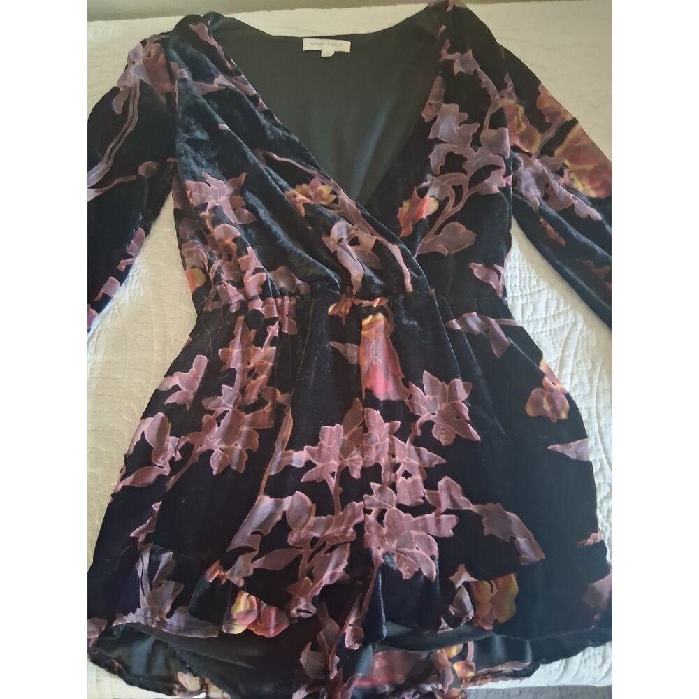 Honey Punch velvet floral burnout romper Size S